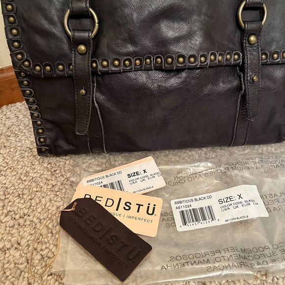 *Rare* Bed Stu Leather AMBITIOUS Messenger/Satchel/Crossbody Bag, Black DD, EUC - Picture 3 of 13